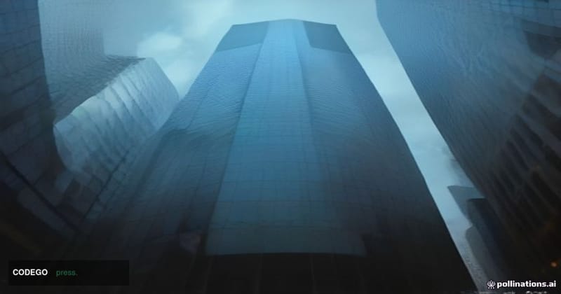 A dramatic wide-angle ground-level shot looking upward at the iconic glass-and-steel facade of the Nasdaq MarketSite building
