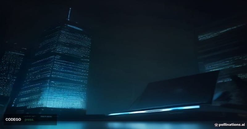 A cinematic editorial photograph taken from a low-angle perspective looking up at a darkened Southeast Asian urban skyline at