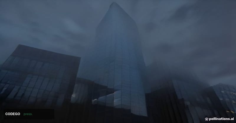 A sweeping exterior shot of a prestigious glass-and-steel corporate tower in the City of London financial district at dusk, c