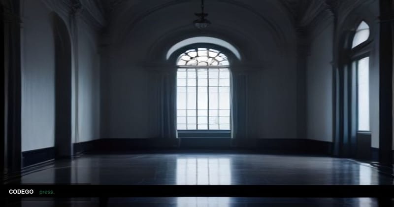 A cinematic editorial photograph set in a dimly lit, high-ceilinged financial arbitration chamber with polished dark marble f