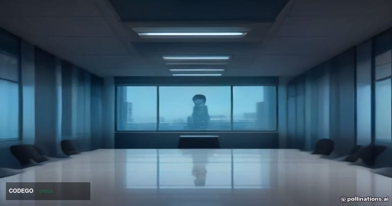 A cinematic editorial photograph set in a sleek, modern European financial technology office interior at dusk, viewed from a 