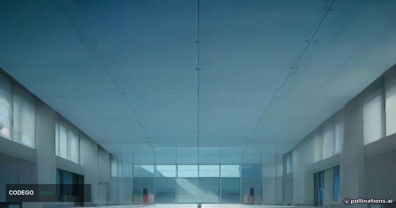 A cinematic editorial photograph of a grand modern bank branch interior in an American Midwest city, shot from a low angle lo