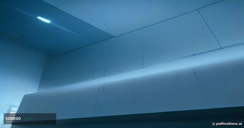 A dramatic cinematic editorial photograph taken from a low angle looking up at a sleek glass-and-steel corporate exchange ser