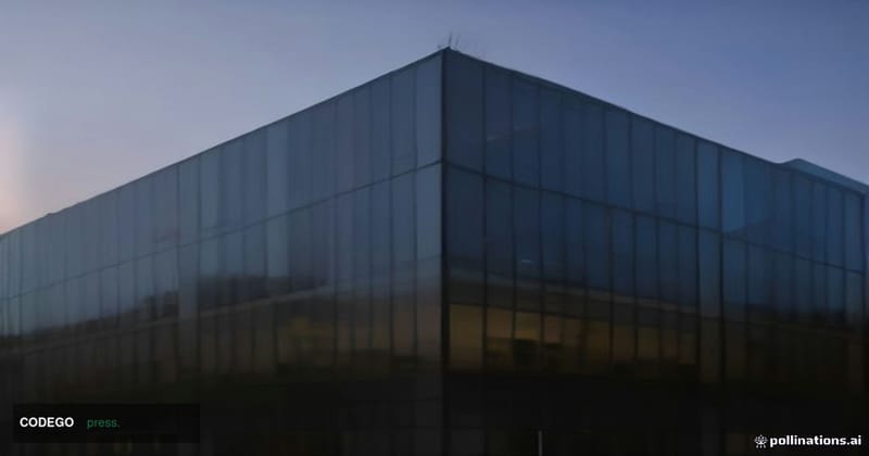 A dramatic wide-angle exterior shot of a modern San Francisco tech-corridor glass office building at dusk, representing a maj