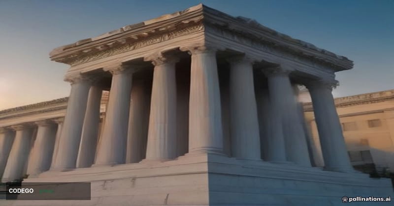 A photorealistic editorial photograph of the Eccles Building in Washington D.C., the iconic neoclassical headquarters of the 