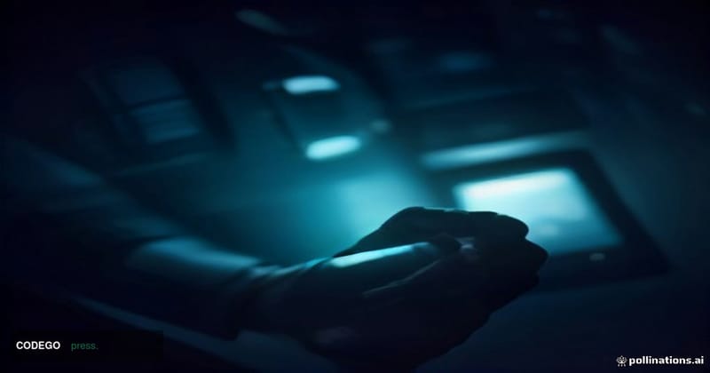 A dimly lit hardware security laboratory environment photographed from a low cinematic angle, featuring a physical hardware w