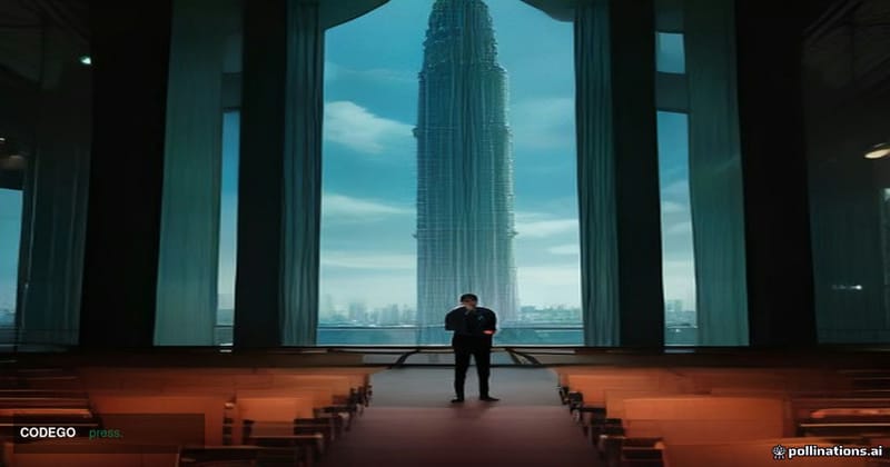 A photorealistic cinematic editorial photograph set in Kuala Lumpur, Malaysia, with the iconic Petronas Twin Towers visible i