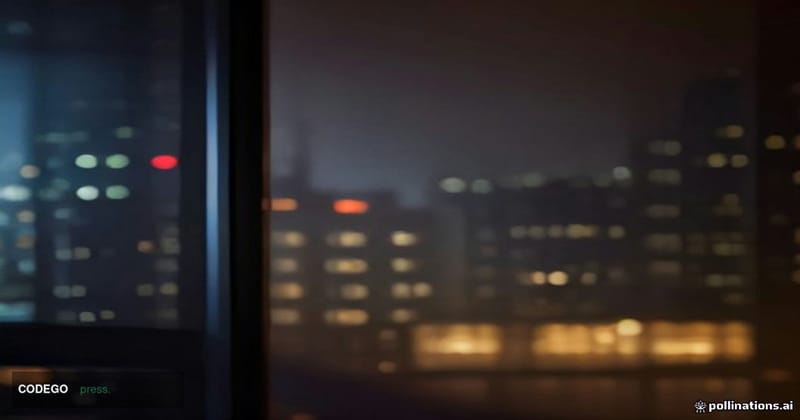 A sleek, modern American bank branch interior photographed at twilight through floor-to-ceiling glass windows, warm amber int